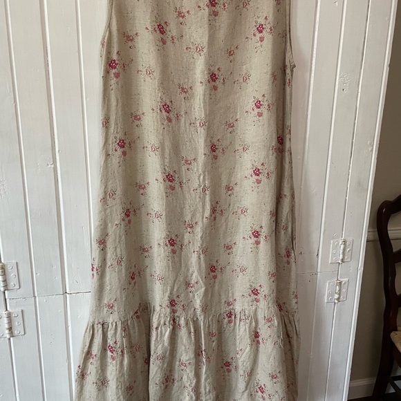 Ruffled Pink and Tan Scoop Neck Maxi Sundress - Picture 7 of 16